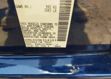 2022 Nissan Altima Sr из США, поврежденный, VIN 1N4BL4CV2NN314103